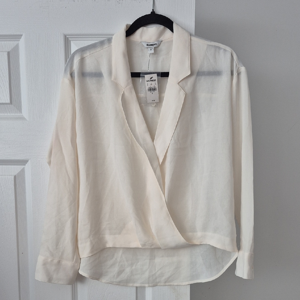 Express Cream Wrap Blouse – NWT – Size Small – Dressy Sheer Surplice Top